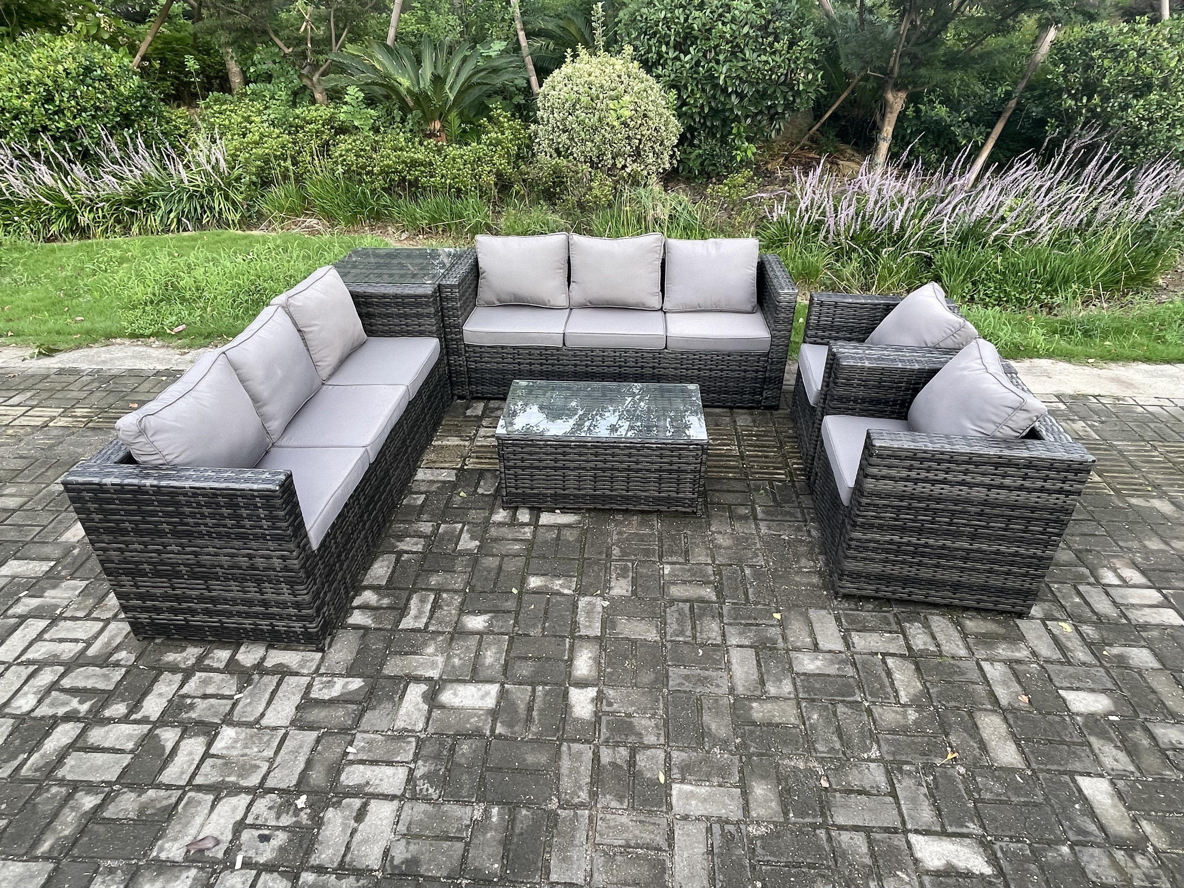 8 Seater Outdoor Lounge Sofa Set Wicker PE Rattan Garden Furniture Set with 2 Armchair Oblong Coffee